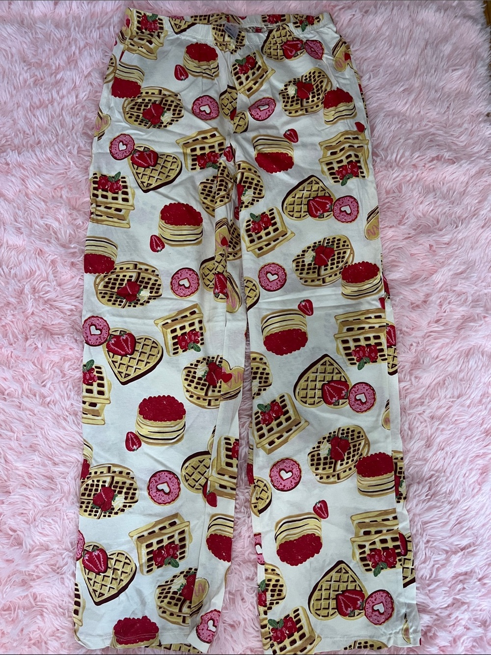 Women's Cream Pajama Pants with Red & Pink Dessert Print